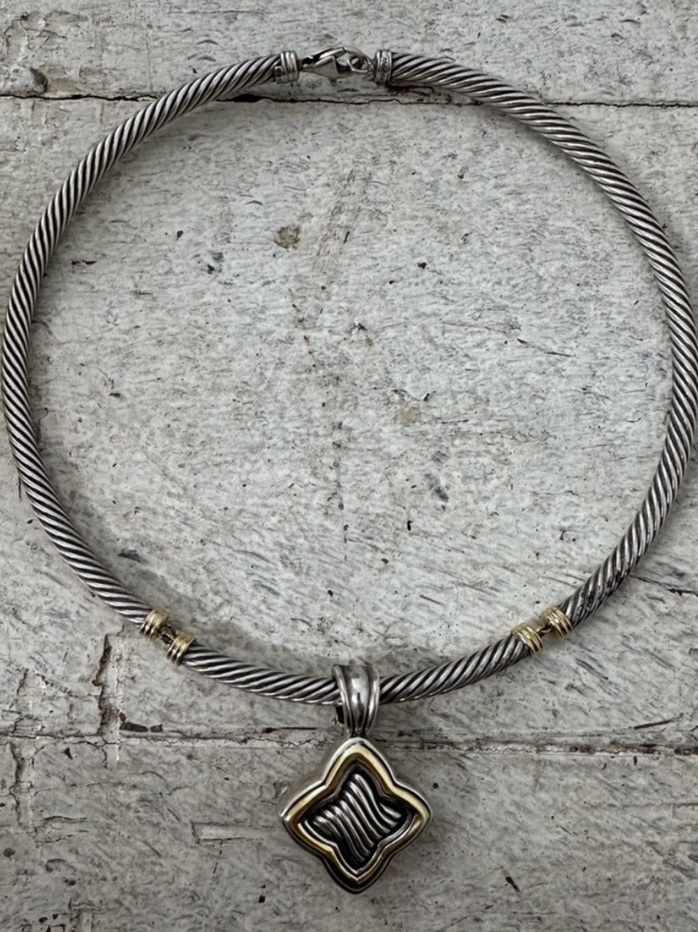 David Yurman 18k Gold And Sterling Metro Collar Necklace With Pendant